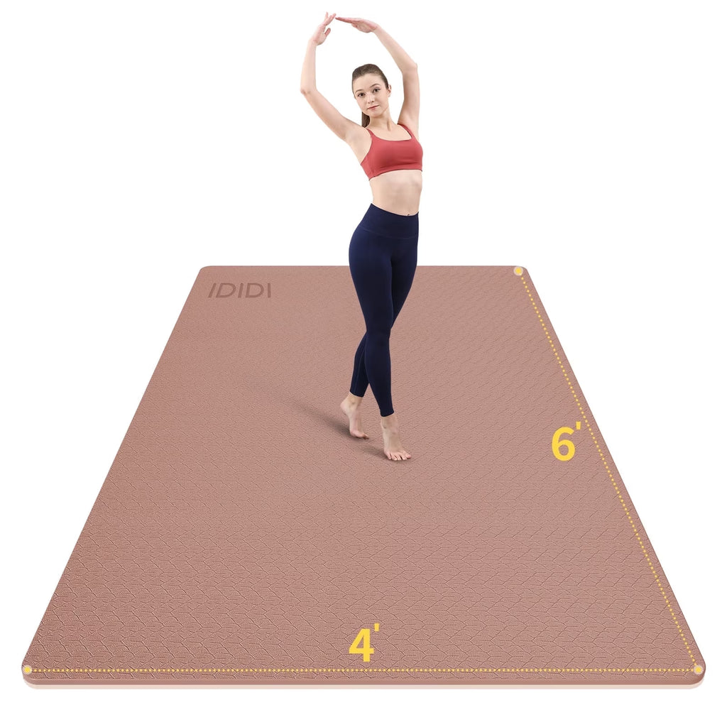 8Mm Large Yoga Mat (6'X 4') with Soft Fabric - Extra Long and Wide 72 X 48 X 0.32 Inches, Non-Slip Surface, Eco-Friendly, Lightweight, Thick Wide Yoga Mat for Home Workouts.(Brown+Apricot)