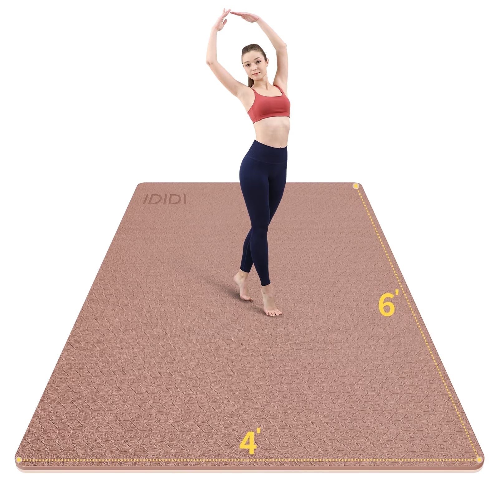 8Mm Large Yoga Mat (6'X 4') with Soft Fabric - Extra Long and Wide 72 X 48 X 0.32 Inches, Non-Slip Surface, Eco-Friendly, Lightweight, Thick Wide Yoga Mat for Home Workouts.(Brown+Apricot)