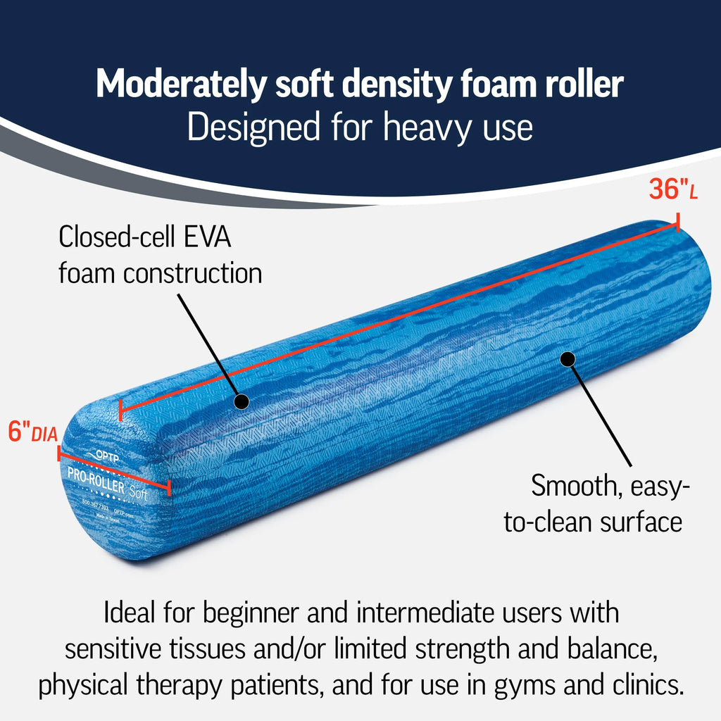 Pro-Roller Soft Density Foam Roller – Low Density Soft Foam Roller for Physical Therapy, Pilates Foam Roller and Yoga Foam Roll Exercises, and Muscle Recovery - Blue 36" X 6"