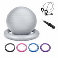 65Cm Yoga Ball with Base & Resistance Bands – Anti-Burst Matte Stability Ball – 750 Lb Capacity – Includes Pump & Straps – 1 Pack –Silver