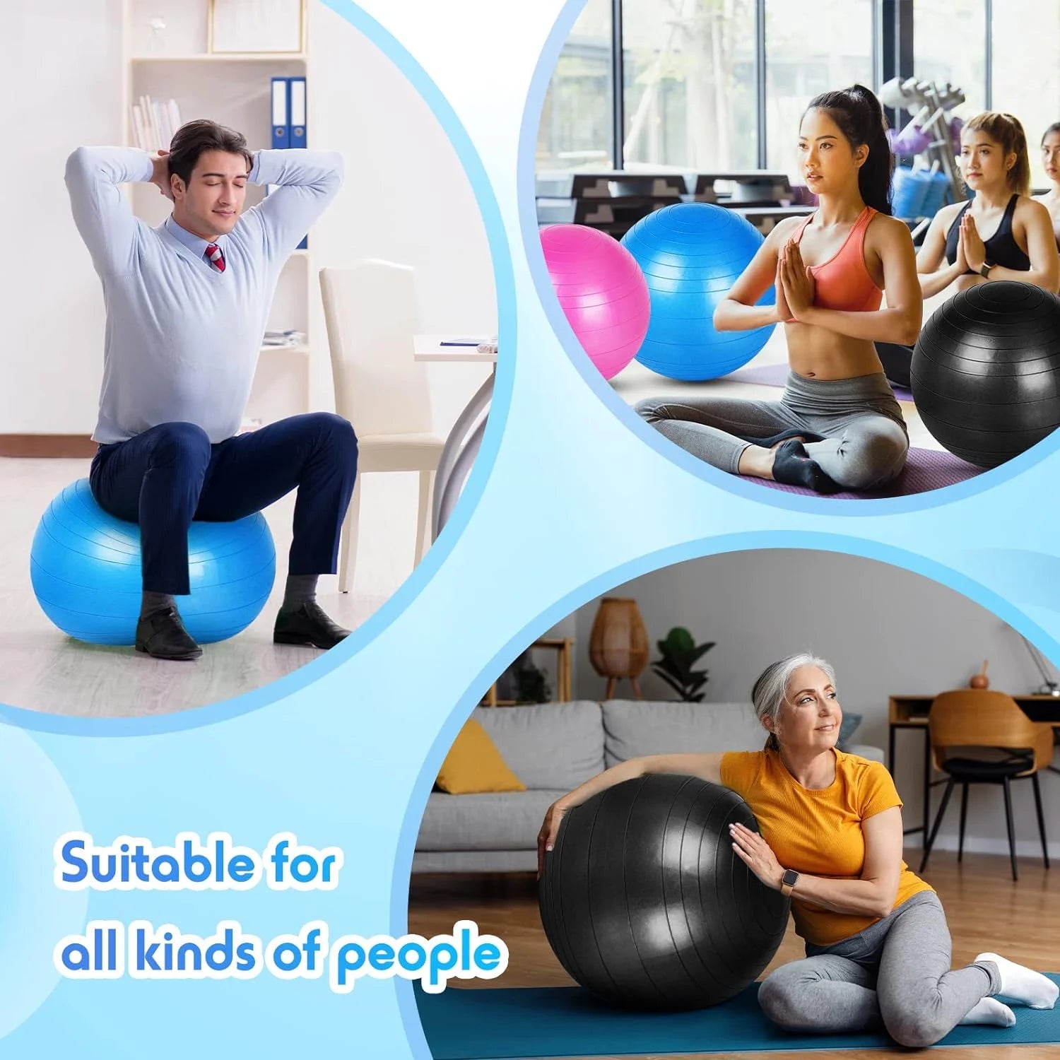 Innotech Extra Thick Yoga Ball Exercise Ball, 5 Sizes Gym Ball, Heavy Duty Ball Chair for Balance, Stability, Pregnancy, Quick Pump Included.