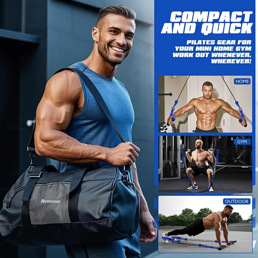 Pilates Equipment, Heavy Duty Pilates Bar Kit with Resistance Bands, Portable Gym Adjustable Exercise Bands, Home Squat Training