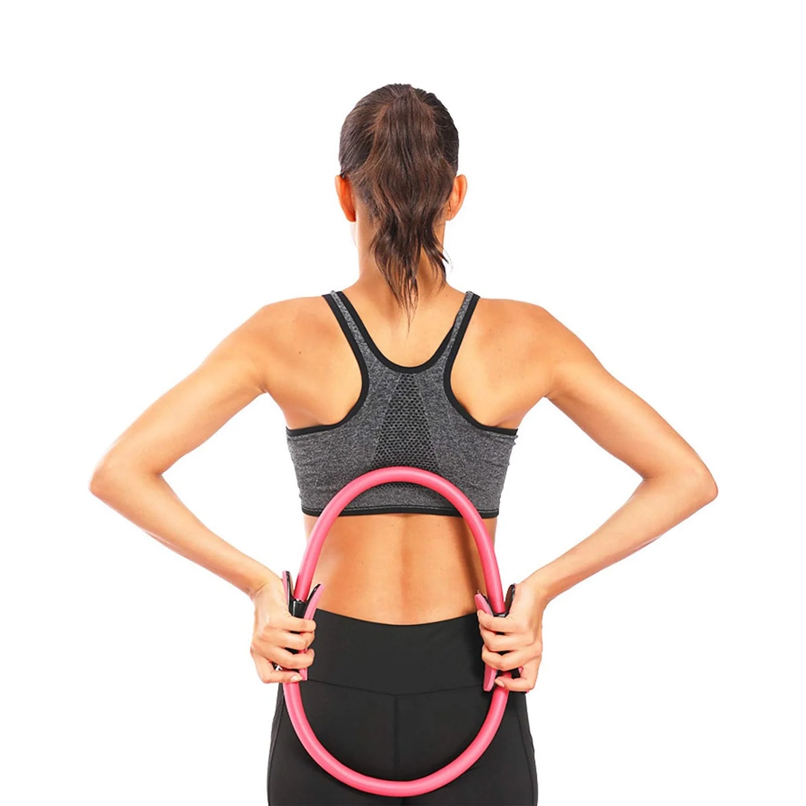 Pilates Ring 15" Fitness Circle - Lightweight & Enduring Foam Padded Handles | Flexible Resistance Exercise Equipment for Toning Arms, Thighs/Legs & Core, Black