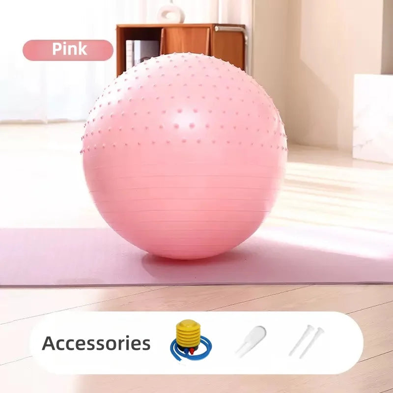 65 Cm (25.5 Inch) 2-In-1 Massage & Yoga Exercise Ball with Pump, Anti-Burst Stability Ball for Fitness, Pregnancy, Office Chair & Balance Training, Pink