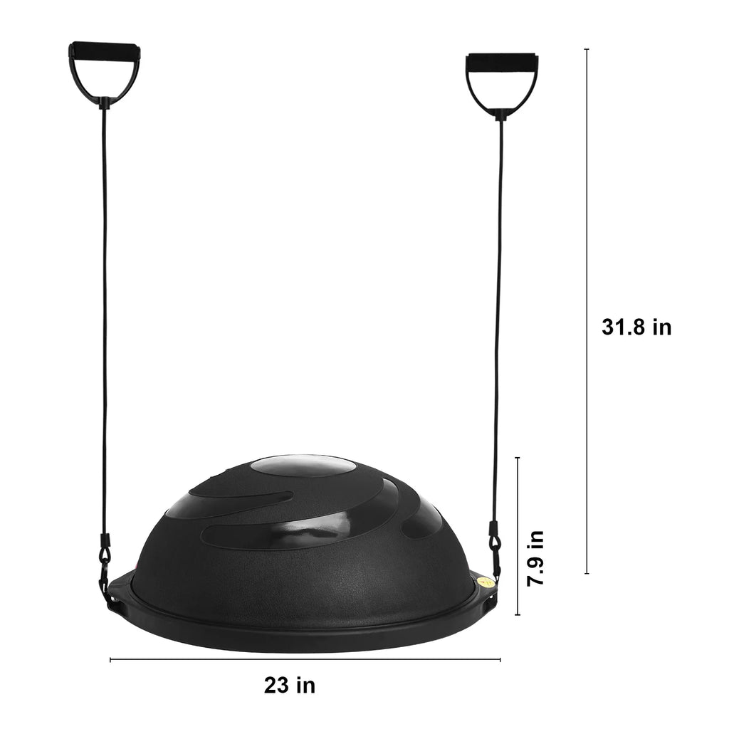 Half Balance Ball Trainer, 25-Inch Stability Ball with a 1500Lbs Weight Limit, Includes Resistance Bands & Foot Pump for a Comprehensive Home Gym Experience, Ideal for Full Body Fitness, Black