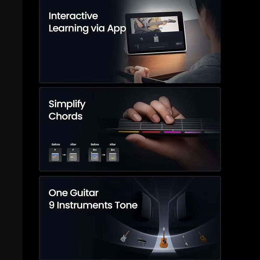Guitar Electric Guitar Pain-Free Silicone String Travel All-In-One 9 Sound Styles Acoustic Bass with Speaker Microphone