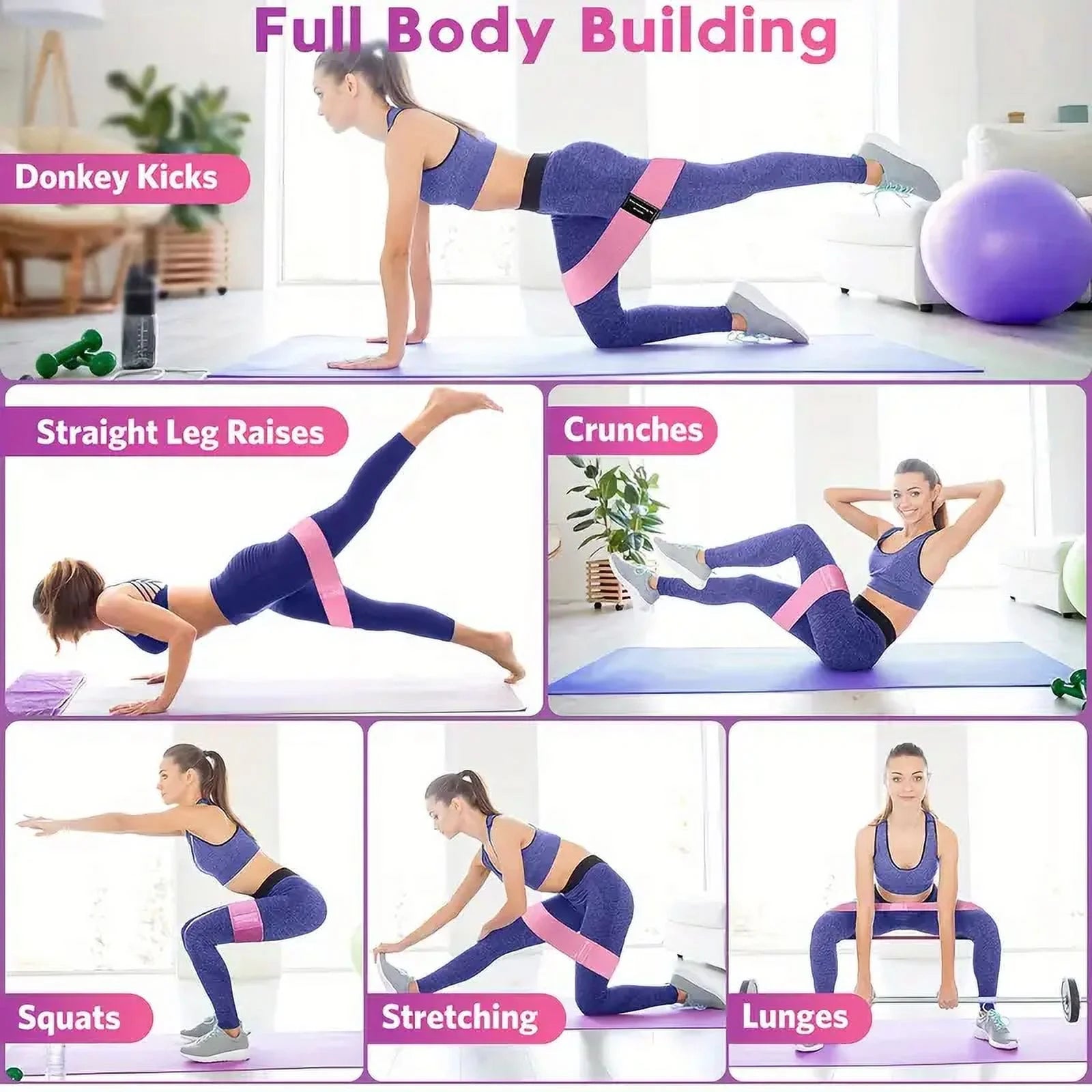 Fabric Resistance Bands for Legs and Butt Home Workout - Non Slip Booty Bands Set