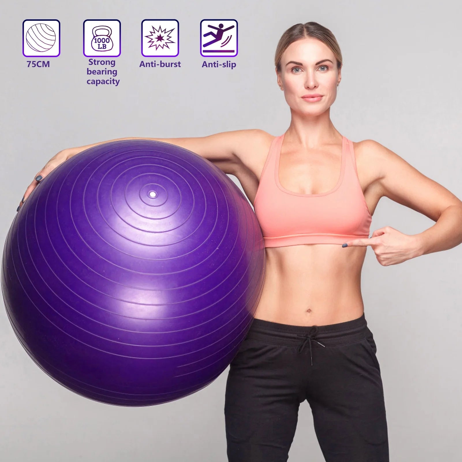 Exercise Ball Yoga Ball, 75Cm Large Anti-Burst Gym Grade Birthing Ball for Pregnancy, Fitness, Balance, Pilates Workout and Physical Therapy, Extra Thick Stability Balls with Quick Pump
