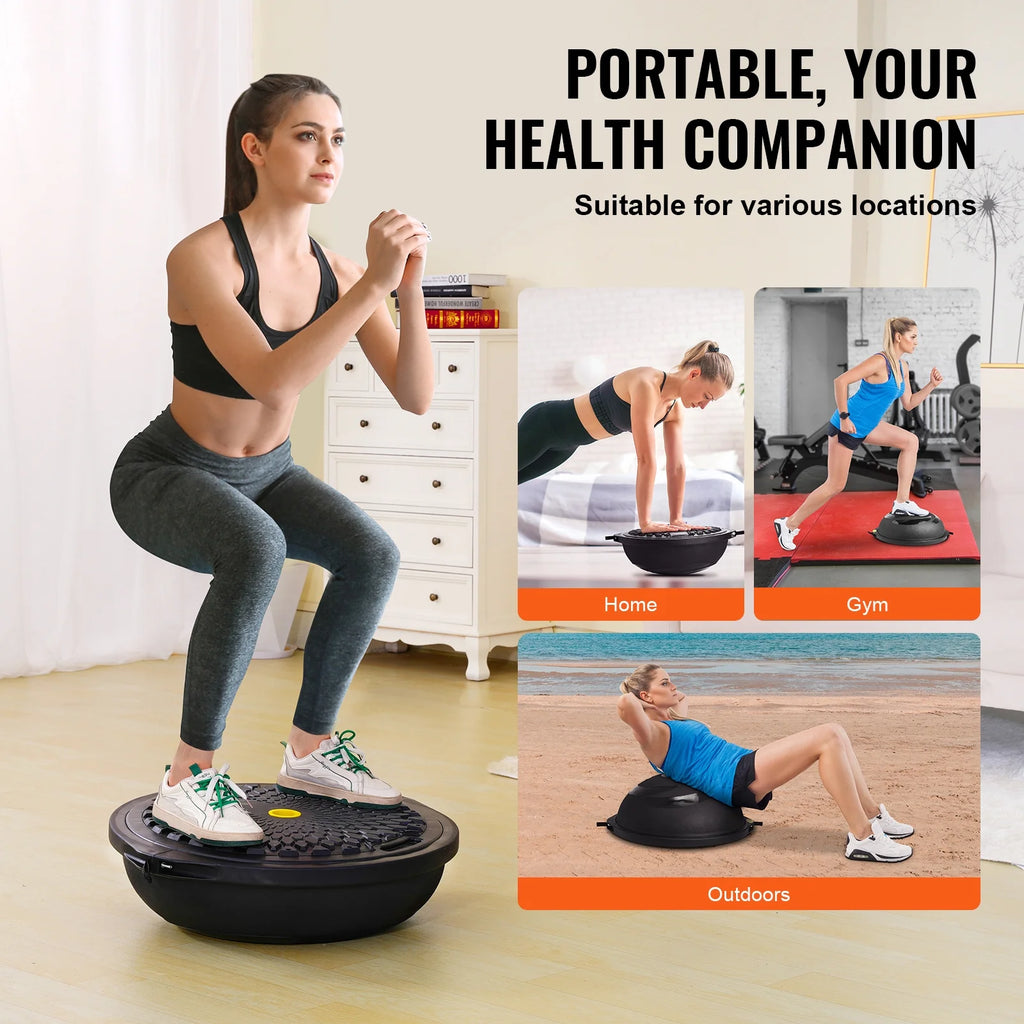 Half Balance Ball Trainer, 25-Inch Stability Ball with a 1500Lbs Weight Limit, Includes Resistance Bands & Foot Pump for a Comprehensive Home Gym Experience, Ideal for Full Body Fitness, Black
