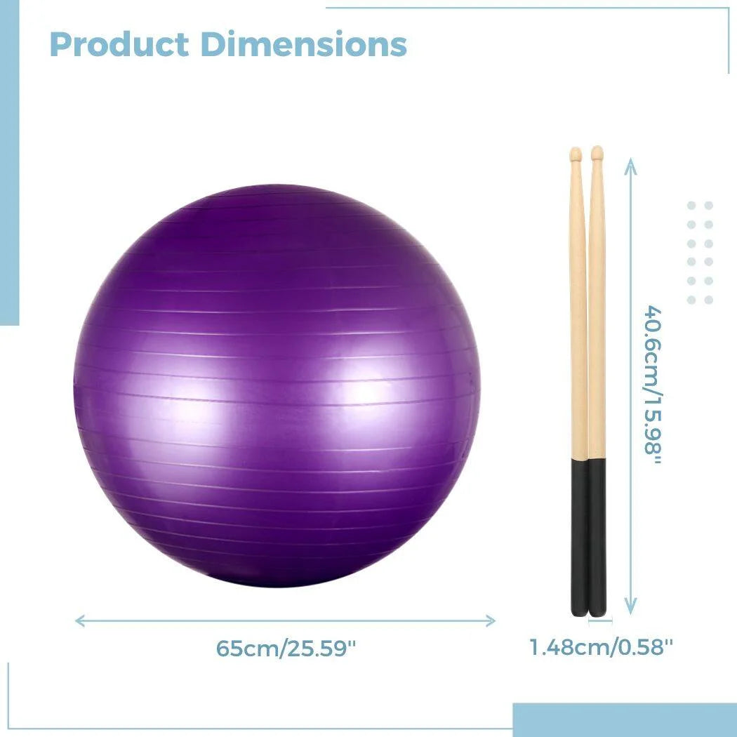 Cardio Drumming Equipment Set, Fitness Balance Ball with Pump & 3.2Oz Sticks, Aerobic Exercise Ball for Workouts, Stability, Pilates, Yoga, Pregnancy Gymnastics