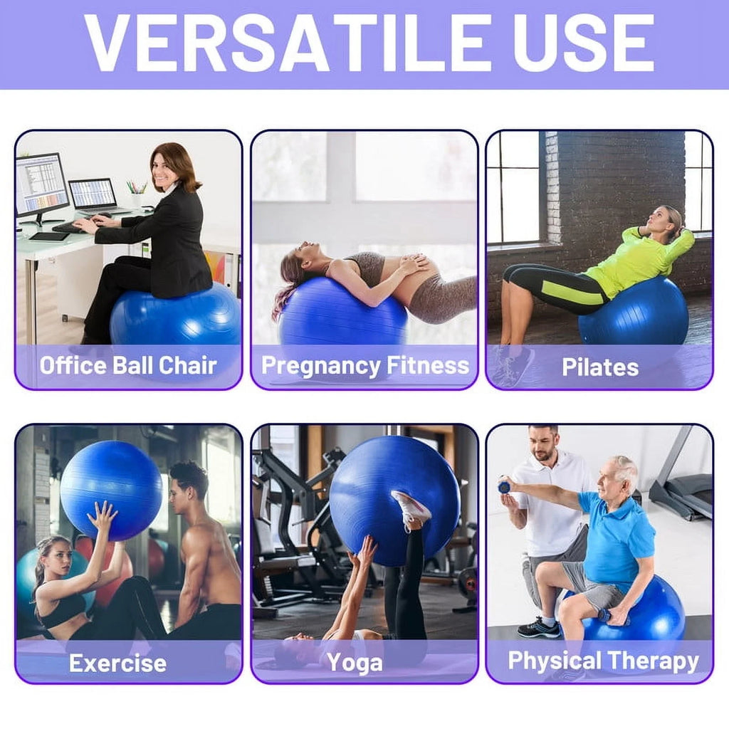 Exercise Ball Yoga Ball, 75Cm Large Anti-Burst Gym Grade Birthing Ball for Pregnancy, Fitness, Balance, Pilates Workout and Physical Therapy, Extra Thick Stability Balls with Quick Pump, Blue
