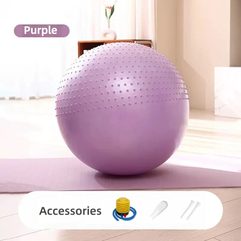65 Cm (25.5 Inch) 2-In-1 Massage & Yoga Exercise Ball with Pump, Anti-Burst Stability Ball for Fitness, Pregnancy, Office Chair & Balance Training, Purple