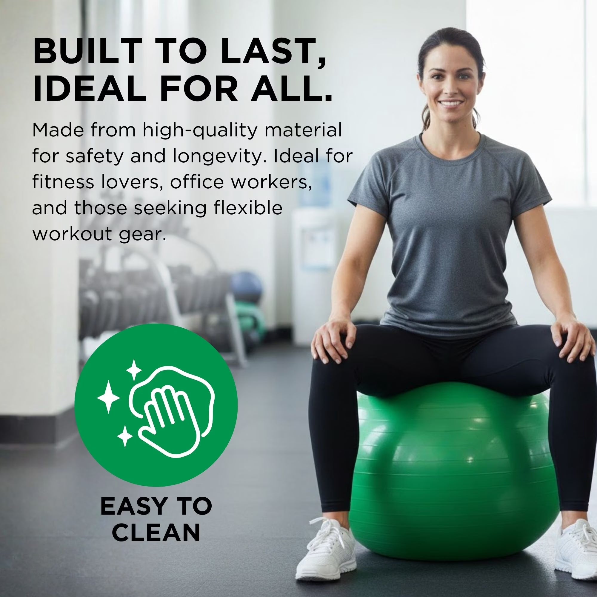 65 Cm Green Exercise Ball - Stability, Core Exercises, Weight Workout & Resistance