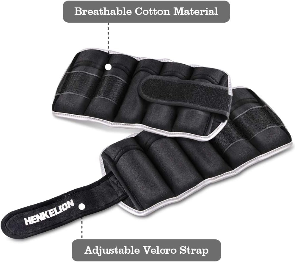 Henkelion 1 Pair 2 3 5 10 Lbs Adjustable Ankle Weights for Women Men Kids, Strength Training Wrist and Ankle Weights Sets for Gym, Fitness Workout, Running, Lifting - Black Grey Pink Blue Purple