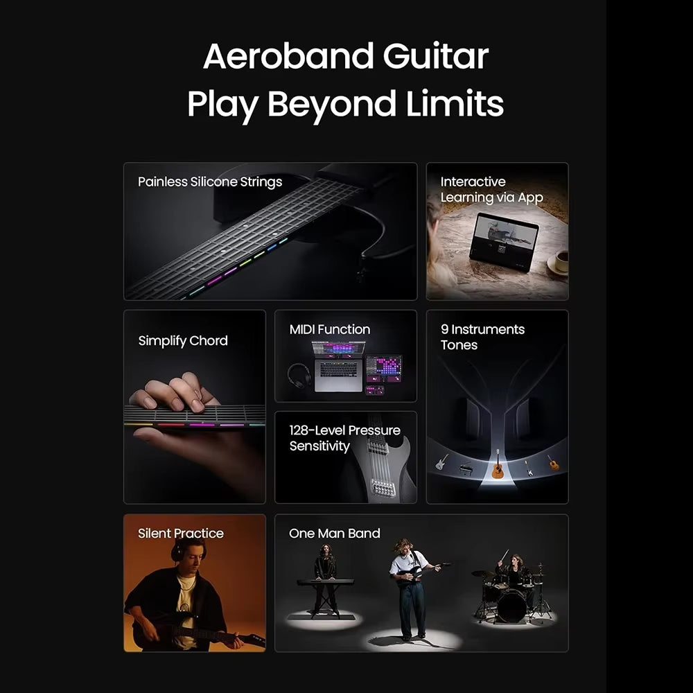 Guitar Electric Guitar Pain-Free Silicone String Travel All-In-One 9 Sound Styles Acoustic Bass with Speaker Microphone