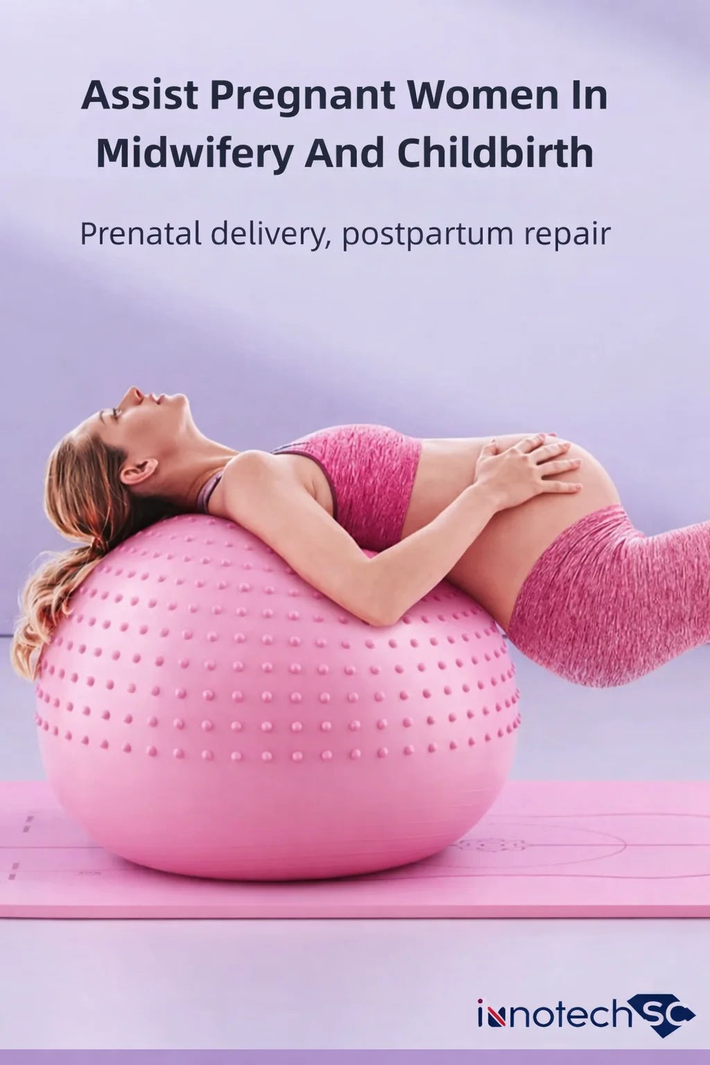 65 Cm (25.5 Inch) 2-In-1 Massage & Yoga Exercise Ball with Pump, Anti-Burst Stability Ball for Fitness, Pregnancy, Office Chair & Balance Training, Pink