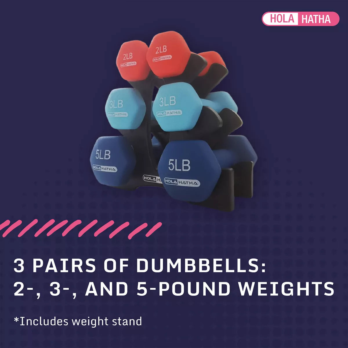 Holahatha 2, 3, & 5 Lb Neoprene Dumbbell Free Hand Weight Set W/ Rack, Red/Blue