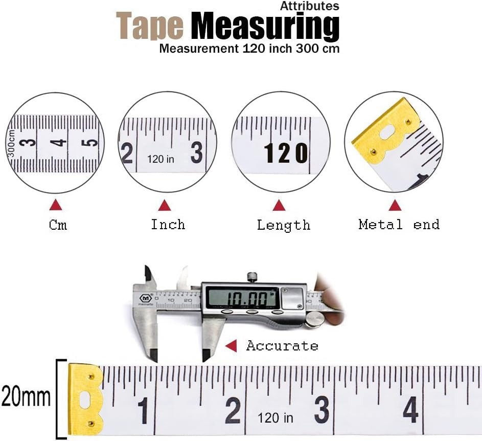 Tape Measure Body Measuring Tape, 120 Inch Soft Fabric Measuring Tape for Cloth Measurement, Double Scale Tailor Ruler for Weight Loss Medical Measurement Nursing Craft(5 Pack)