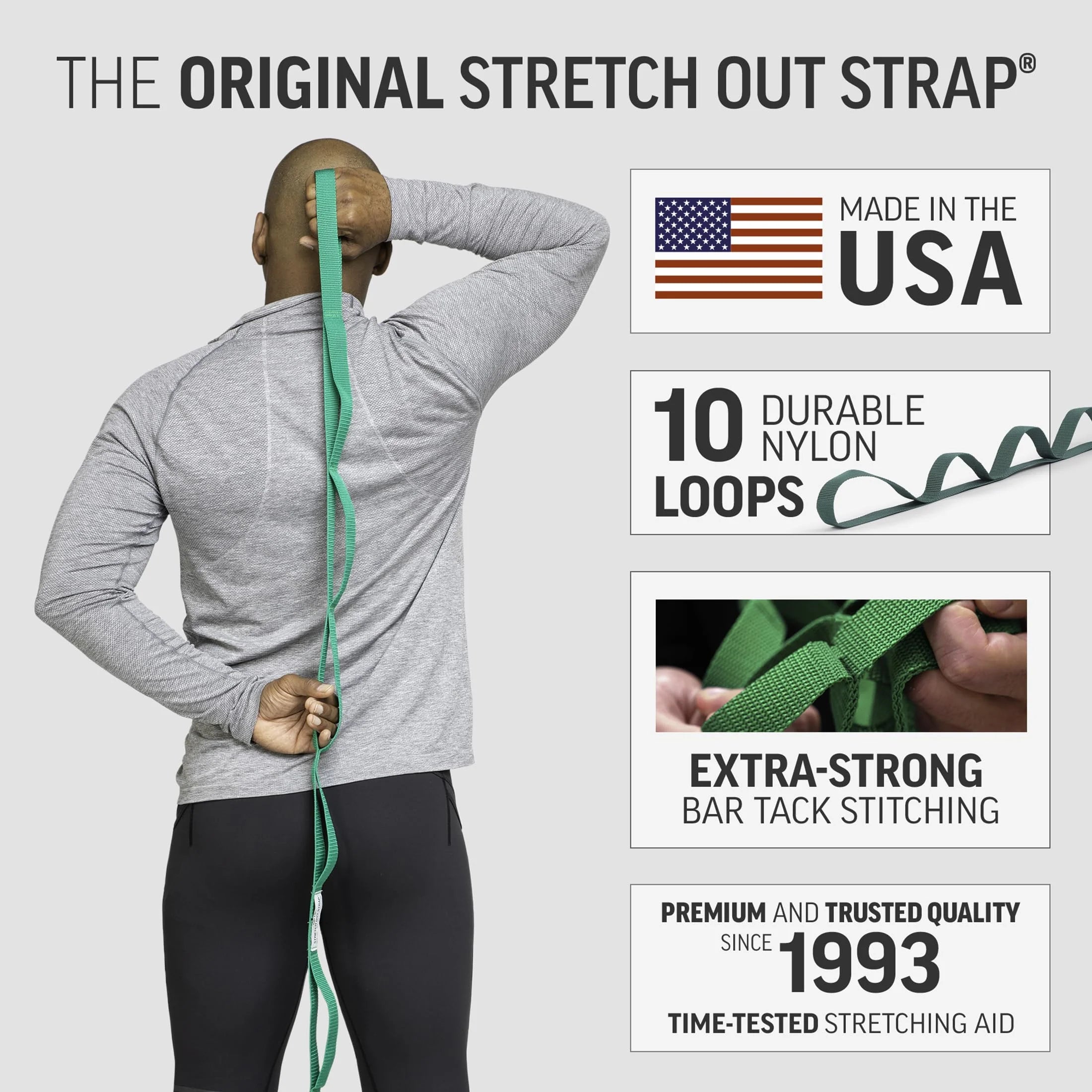 The Original Stretch Out Strap with Exercise Poster, USA Made Top Choice Stretch Out Straps for Physical Therapy, Yoga Stretching Strap or Knee Therapy Strap by
