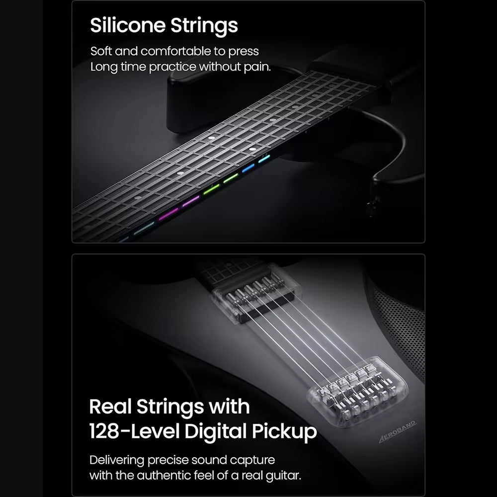 Guitar Electric Guitar Pain-Free Silicone String Travel All-In-One 9 Sound Styles Acoustic Bass with Speaker Microphone