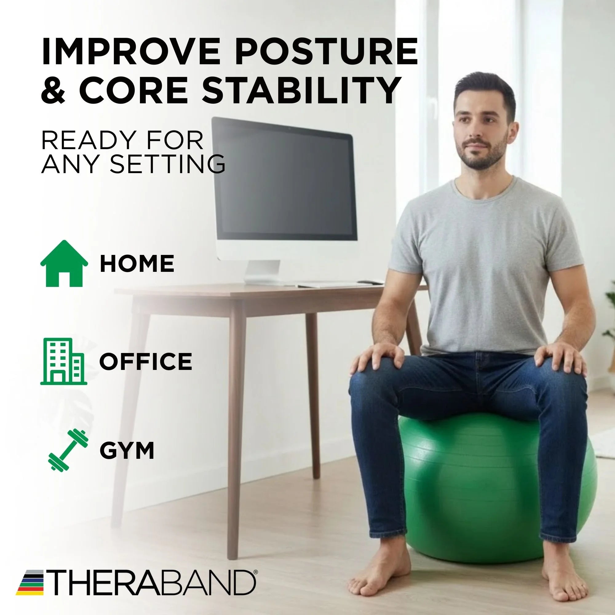 65 Cm Green Exercise Ball - Stability, Core Exercises, Weight Workout & Resistance