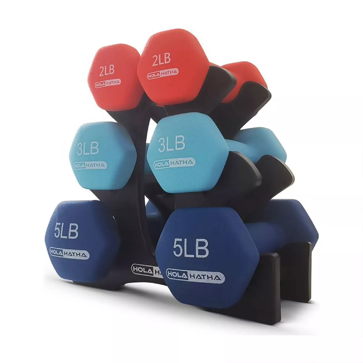 Holahatha 2, 3, & 5 Lb Neoprene Dumbbell Free Hand Weight Set W/ Rack, Red/Blue