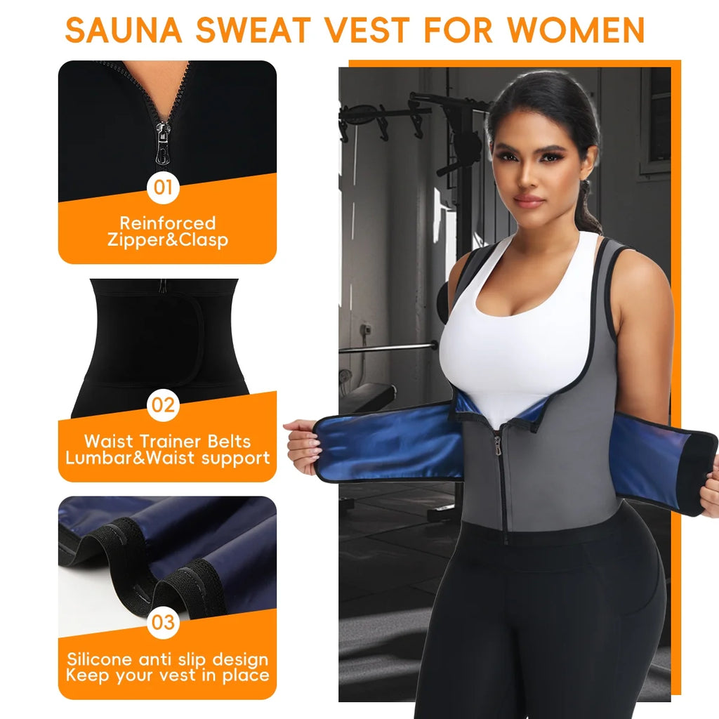 Women'S Hot Sauna Workout Waist Trainer Vest Corset Trimmer Belt Sweat Slimming Body Shaper