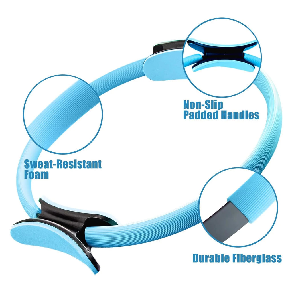 Pilates Ring 15" Fitness Circle - Lightweight & Enduring Foam Padded Handles | Flexible Resistance Exercise Equipment for Toning Arms, Thighs/Legs & Core, Black