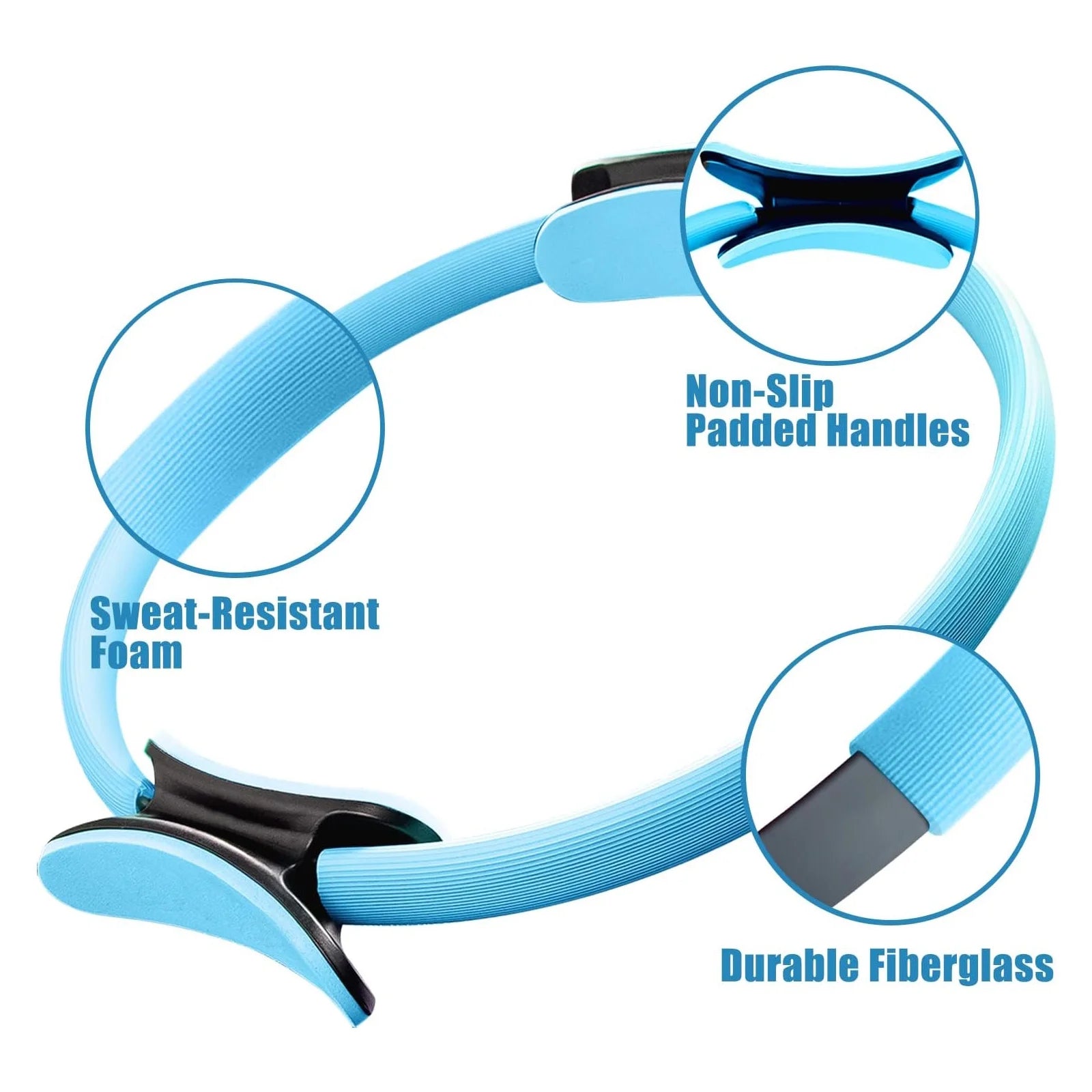 Pilates Ring 15" Fitness Circle - Lightweight & Enduring Foam Padded Handles | Flexible Resistance Exercise Equipment for Toning Arms, Thighs/Legs & Core, Black