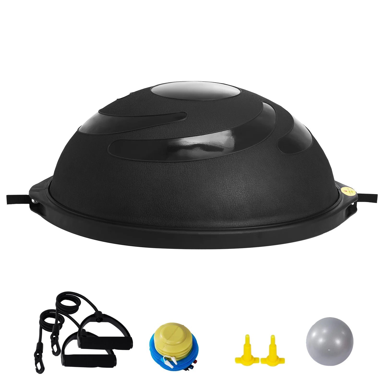 Half Balance Ball Trainer, 25-Inch Stability Ball with a 1500Lbs Weight Limit, Includes Resistance Bands & Foot Pump for a Comprehensive Home Gym Experience, Ideal for Full Body Fitness, Black