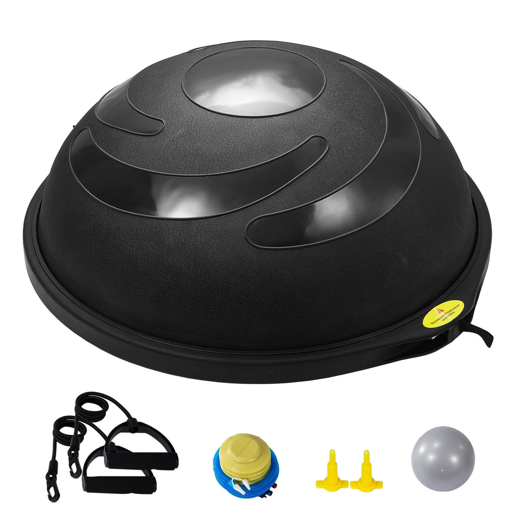 Half Balance Ball Trainer, 25-Inch Stability Ball with a 1500Lbs Weight Limit, Includes Resistance Bands & Foot Pump for a Comprehensive Home Gym Experience, Ideal for Full Body Fitness, Black