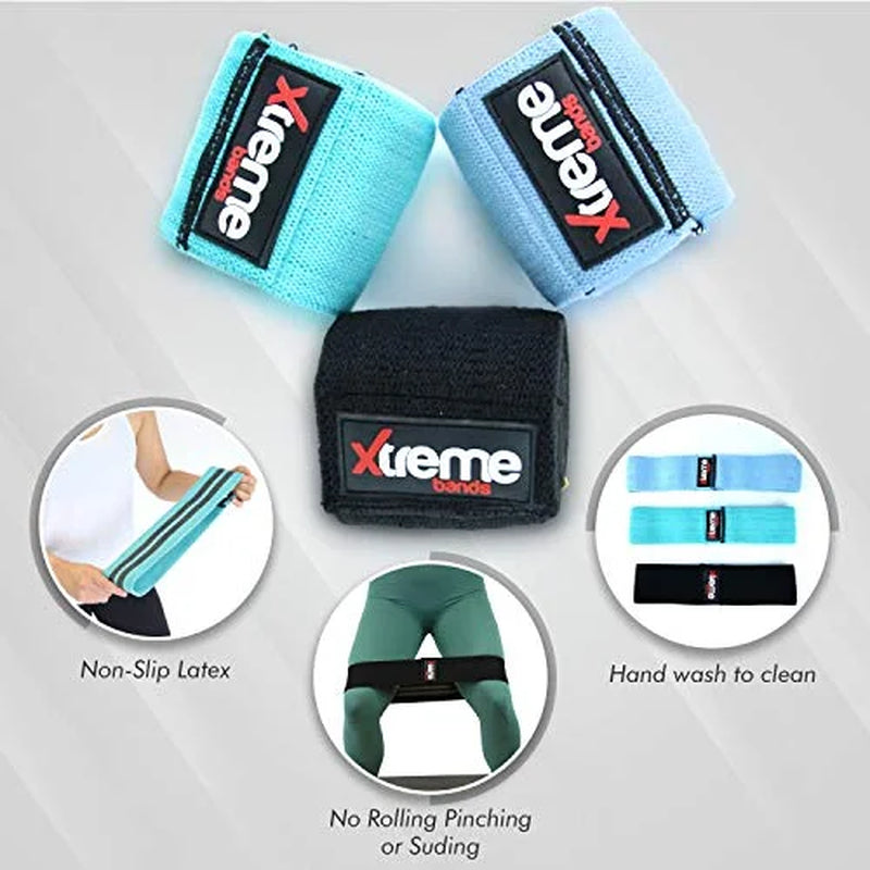 Fabric Resistance Bands Set, 3 Pack (Light, Medium, Heavy) Non-Slip Workout Bands