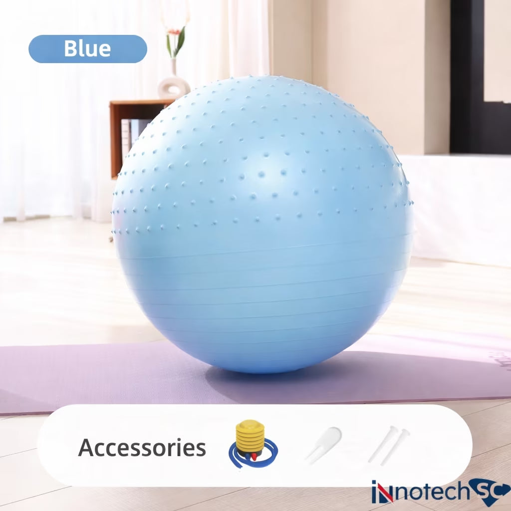 65 Cm (25.5 Inch) 2-In-1 Massage & Yoga Exercise Ball with Pump, Anti-Burst Stability Ball for Fitness, Pregnancy, Office Chair & Balance Training, Blue