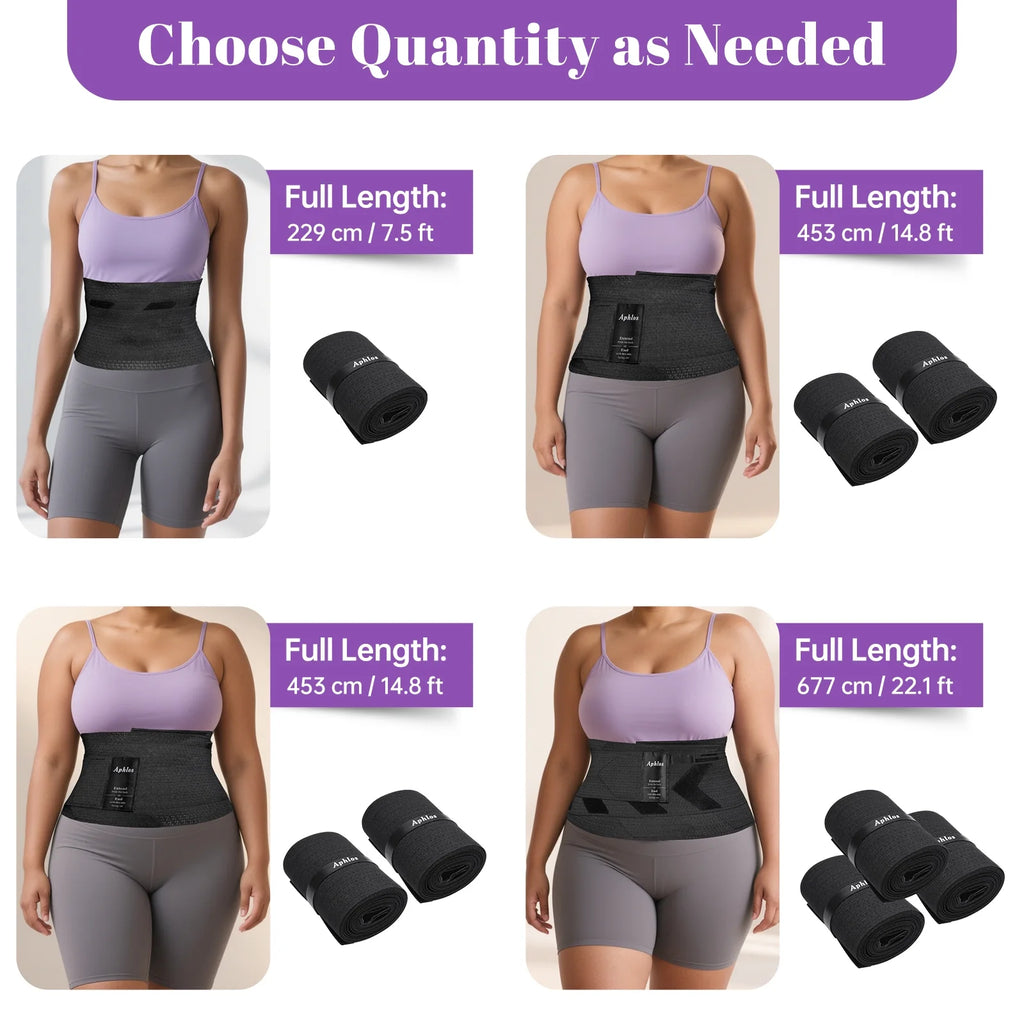 Adjustable Waist Trainer Wrap for Women 2PCS, 180In Total Length Breathable Stretch Fabric, Tummy Control, Back Support, Body Shaping Belt for Workout, Daily Wear, Posture Correction (Black)