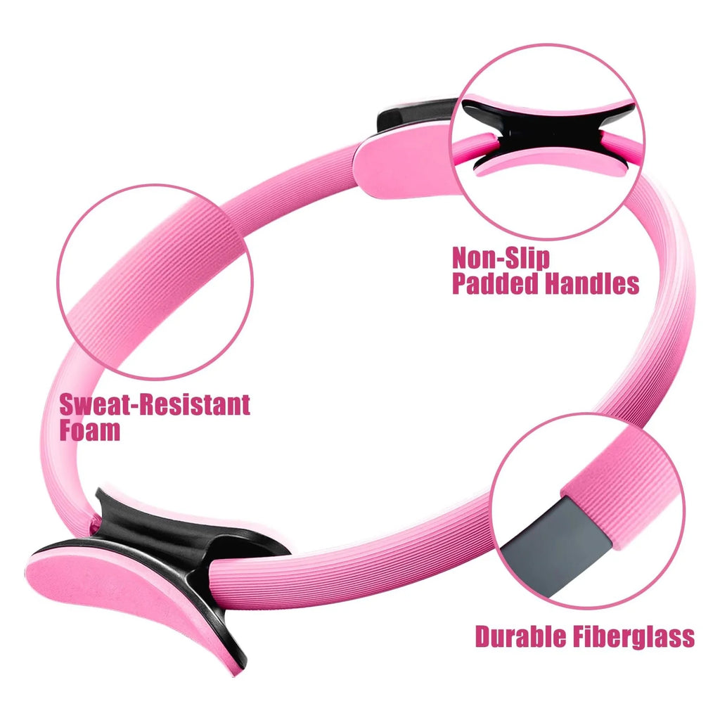 Pilates Ring 15" Fitness Circle - Lightweight & Enduring Foam Padded Handles | Flexible Resistance Exercise Equipment for Toning Arms, Thighs/Legs & Core, Black