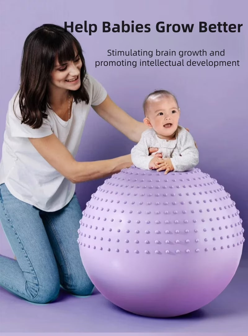 65 Cm (25.5 Inch) 2-In-1 Massage & Yoga Exercise Ball with Pump, Anti-Burst Stability Ball for Fitness, Pregnancy, Office Chair & Balance Training, Purple