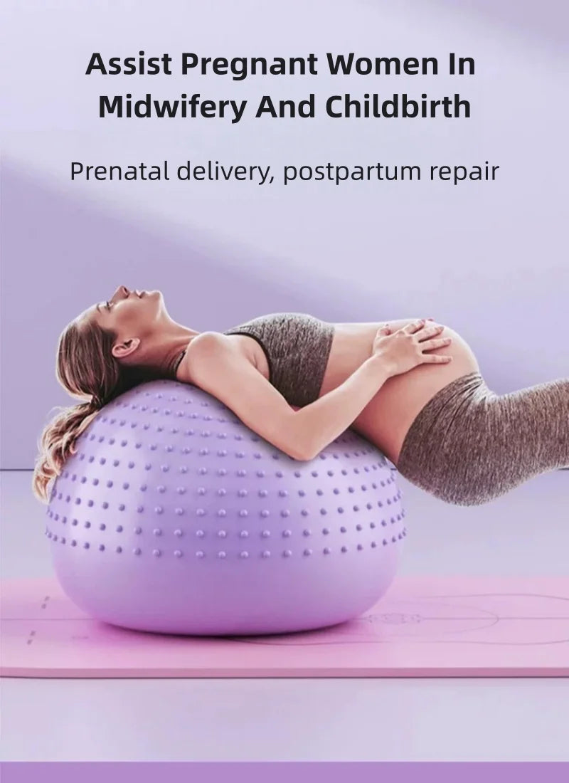 65 Cm (25.5 Inch) 2-In-1 Massage & Yoga Exercise Ball with Pump, Anti-Burst Stability Ball for Fitness, Pregnancy, Office Chair & Balance Training, Purple