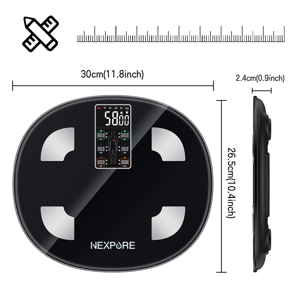 Smart Body Weight Scale, 24-In-1 Digital BMI Bathroom Scale, with Body Fat & Muscle Mass, Bluetooth, 400Lb