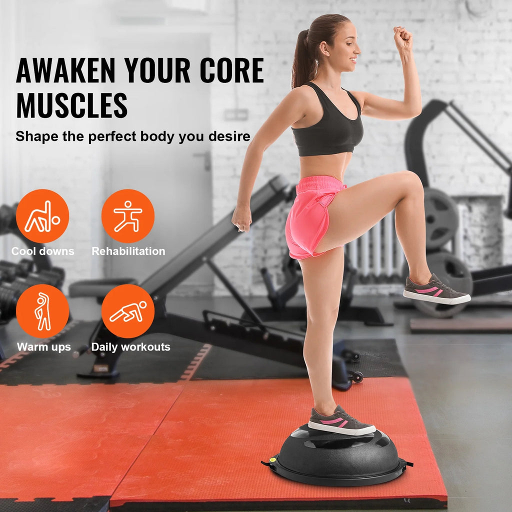 Half Balance Ball Trainer, 25-Inch Stability Ball with a 1500Lbs Weight Limit, Includes Resistance Bands & Foot Pump for a Comprehensive Home Gym Experience, Ideal for Full Body Fitness, Black