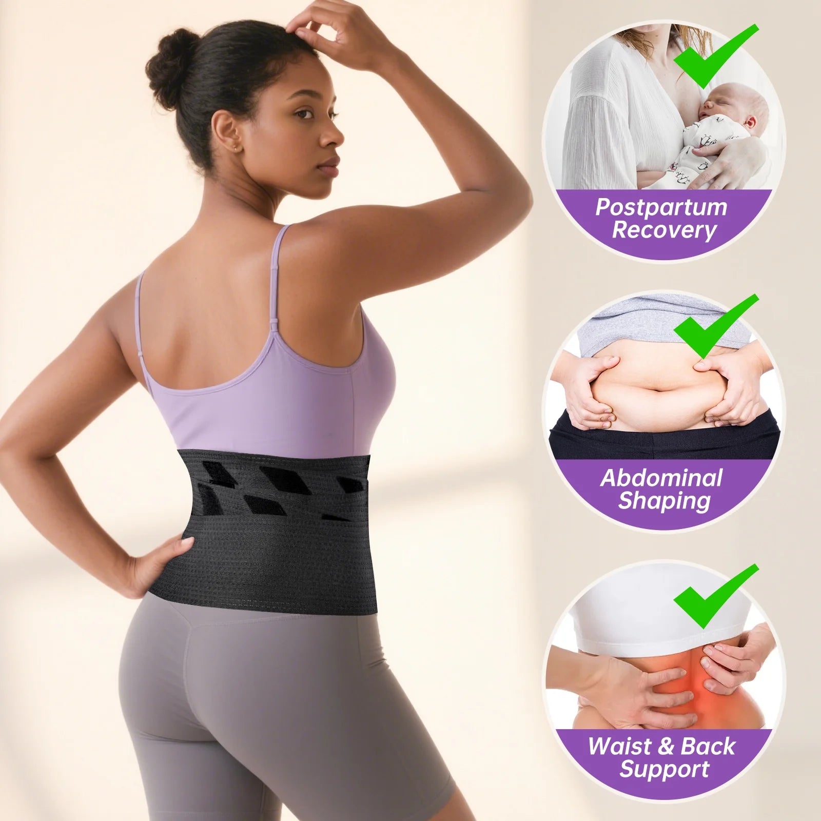 Adjustable Waist Trainer Wrap for Women 2PCS, 180In Total Length Breathable Stretch Fabric, Tummy Control, Back Support, Body Shaping Belt for Workout, Daily Wear, Posture Correction (Black)