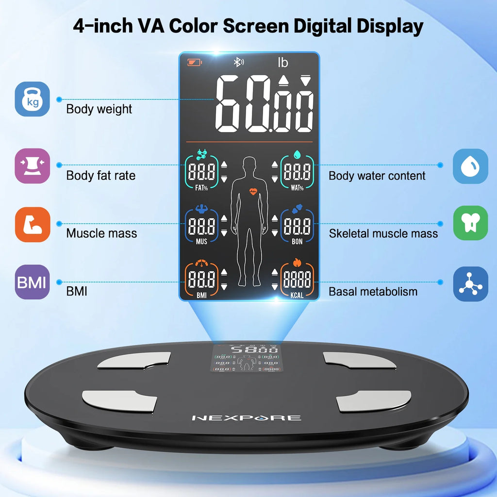 Smart Body Weight Scale, 24-In-1 Digital BMI Bathroom Scale, with Body Fat & Muscle Mass, Bluetooth, 400Lb