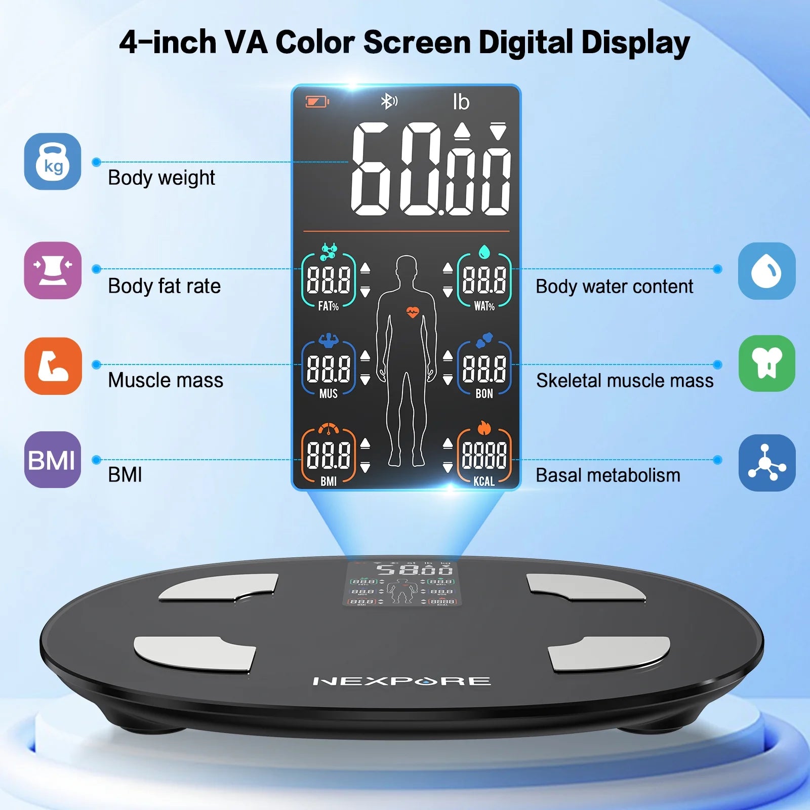 Smart Body Weight Scale, 24-In-1 Digital BMI Bathroom Scale, with Body Fat & Muscle Mass, Bluetooth, 400Lb