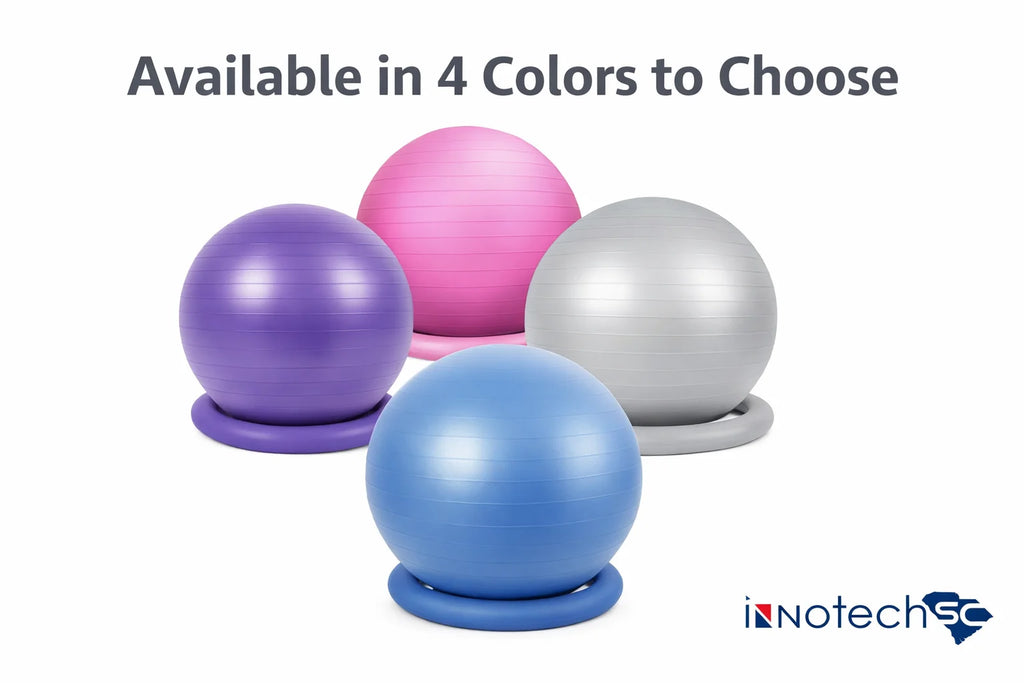 65Cm Yoga Ball with Base & Resistance Bands – Anti-Burst Matte Stability Ball – 750 Lb Capacity – Includes Pump & Straps – 1 Pack –Silver