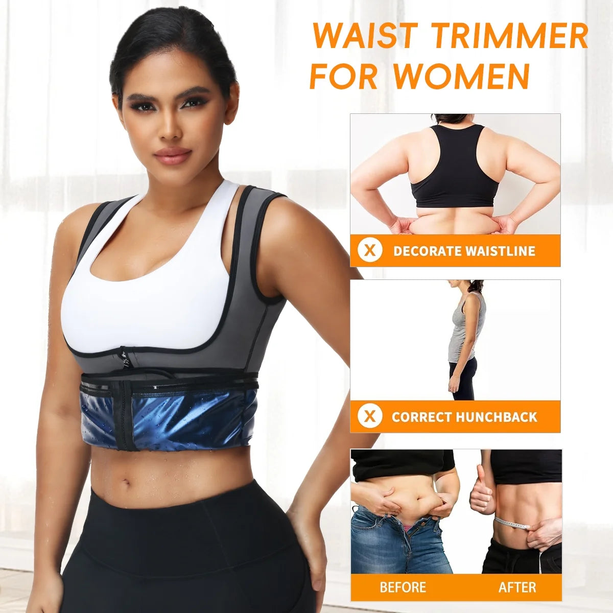 Women'S Hot Sauna Workout Waist Trainer Vest Corset Trimmer Belt Sweat Slimming Body Shaper