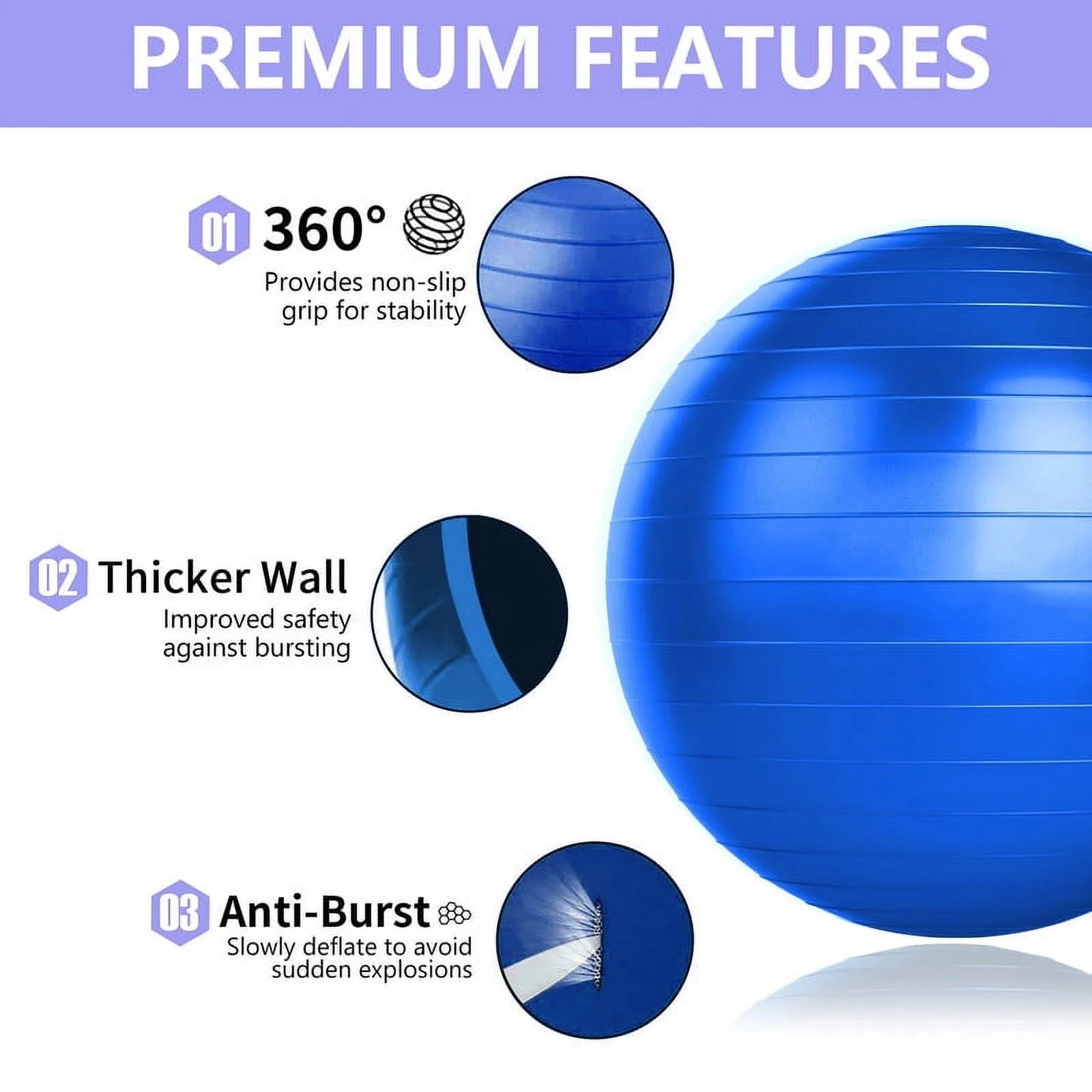 Exercise Ball Yoga Ball, 75Cm Large Anti-Burst Gym Grade Birthing Ball for Pregnancy, Fitness, Balance, Pilates Workout and Physical Therapy, Extra Thick Stability Balls with Quick Pump, Blue