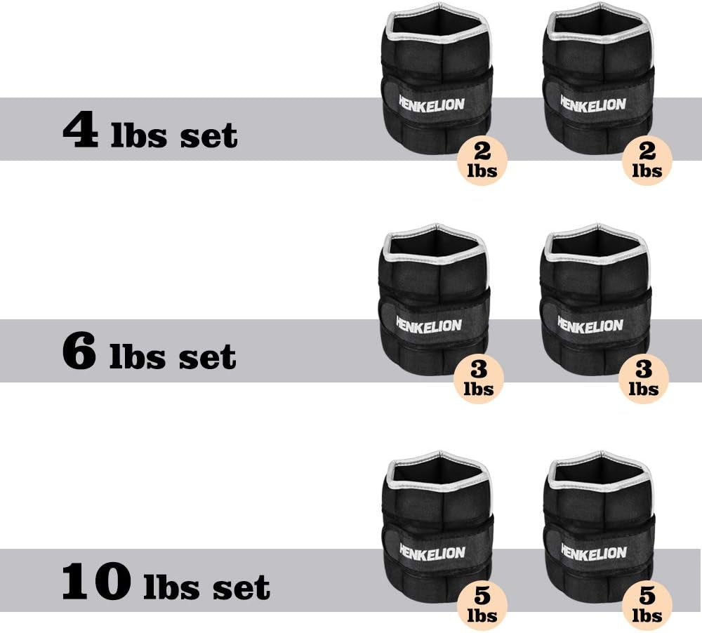 Henkelion 1 Pair 2 3 5 10 Lbs Adjustable Ankle Weights for Women Men Kids, Strength Training Wrist and Ankle Weights Sets for Gym, Fitness Workout, Running, Lifting - Black Grey Pink Blue Purple