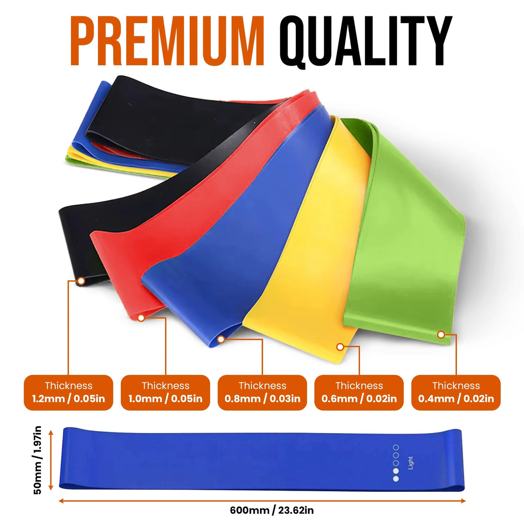 Lifelink 5 Piece Resistance Bands Set for Exercise Pilates Yoga and Physical Therapy Natural Latex with Carry Bag
