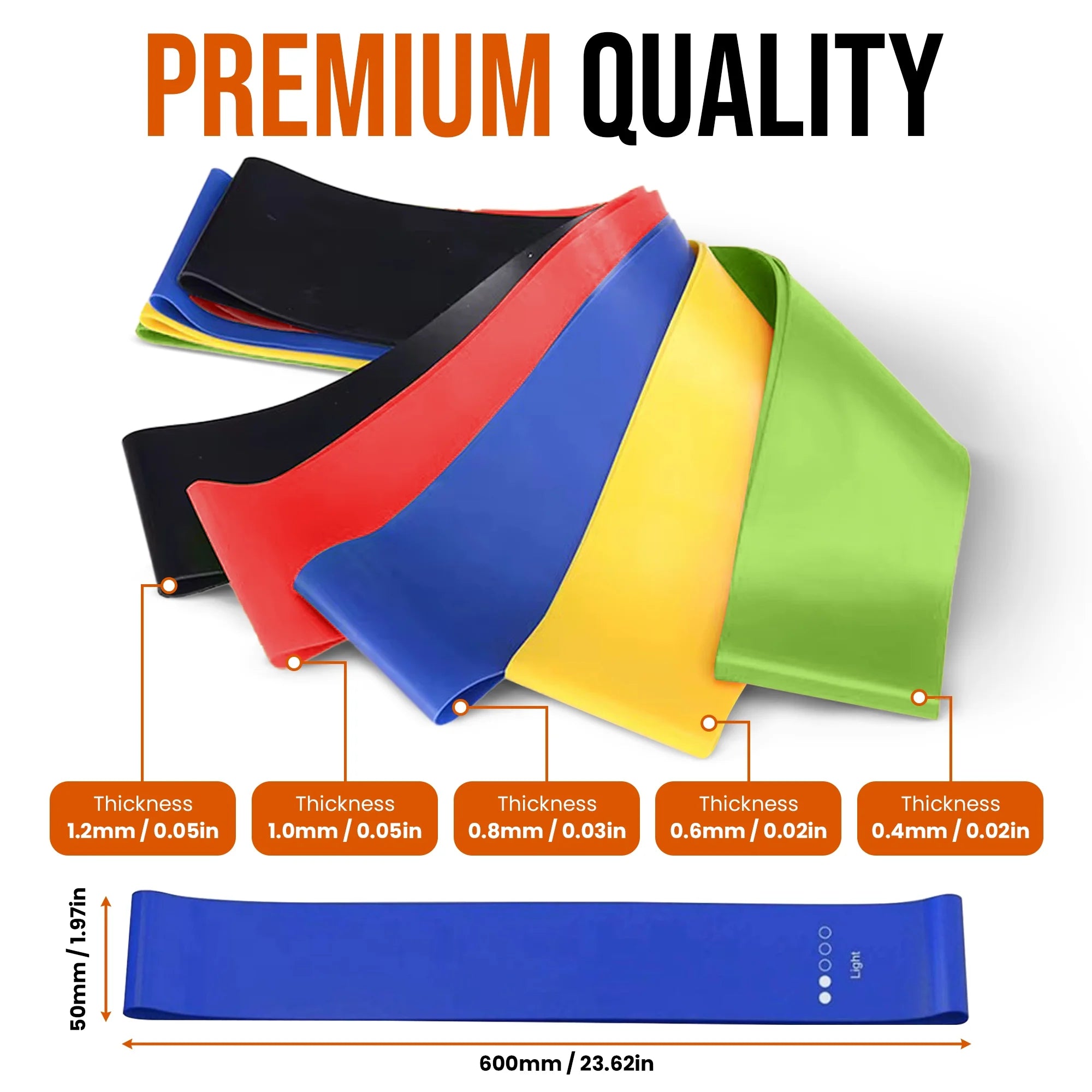 Lifelink 5 Piece Resistance Bands Set for Exercise Pilates Yoga and Physical Therapy Natural Latex with Carry Bag