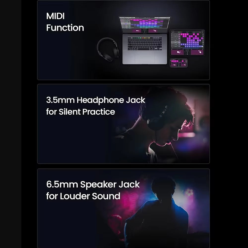 Guitar Electric Guitar Pain-Free Silicone String Travel All-In-One 9 Sound Styles Acoustic Bass with Speaker Microphone