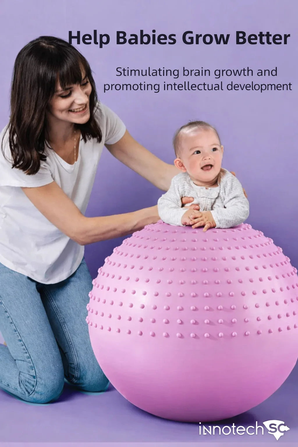 65 Cm (25.5 Inch) 2-In-1 Massage & Yoga Exercise Ball with Pump, Anti-Burst Stability Ball for Fitness, Pregnancy, Office Chair & Balance Training, Pink